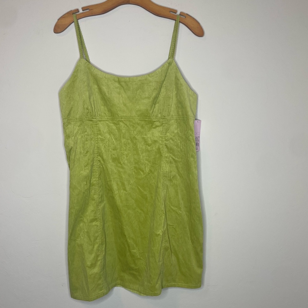 Wild Fable Lime Green Cotton Corduroy Adjustable Straps Mini Dress Large NWT